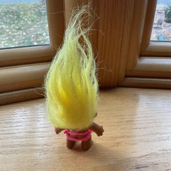 Yellow Haired Troll Doll in Pink Two Piece Bathing Swimsuit - Picture 3 of 6